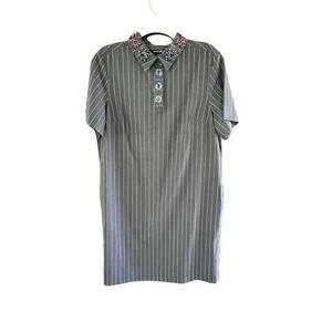 Banana Republic Women's Navy Short Sleeve Jeweled Neck Shift Dress Size Petite L